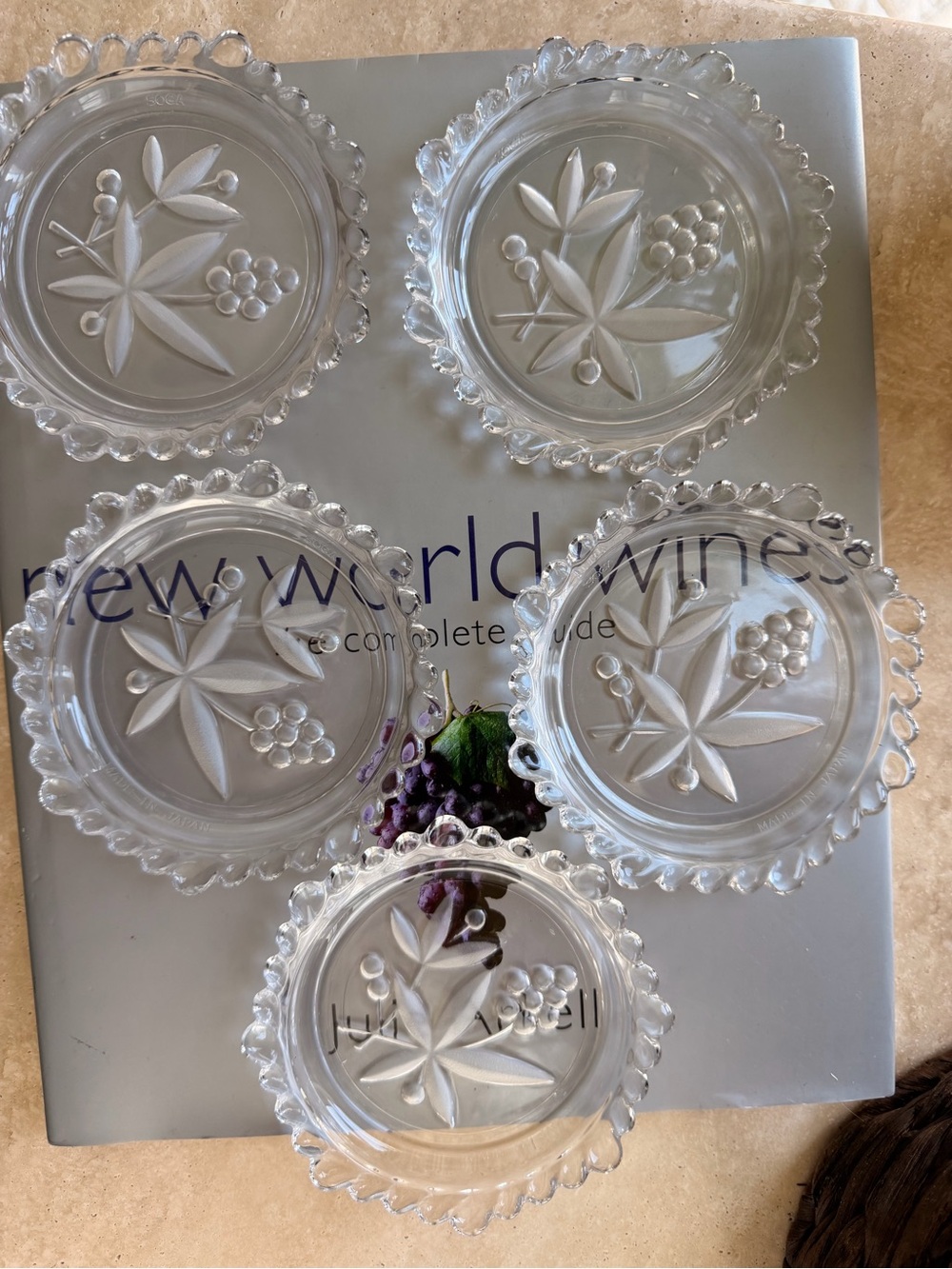Vintage Clear Glass Floral Coasters - Set of 5